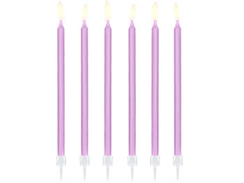 Świeczki urodzinowe gładkie, jasnoliliowe, 14 cm, 12 sztuk - PartyDeco