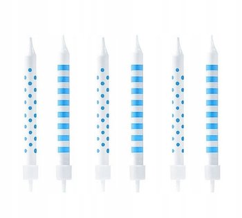 Świeczki Urodzinowe Niebieskie Kropki Paski 12 Szt - Party