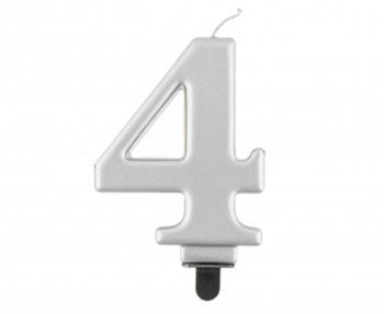 ŚWIECZKI URODZINOWE TORT ŚWIECZKA SREBRNE CYFRA 4 - GoDan