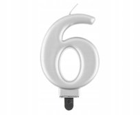 ŚWIECZKI URODZINOWE TORT ŚWIECZKA SREBRNE CYFRA 6