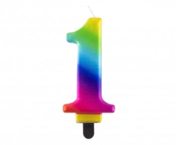 ŚWIECZKI URODZINOWE TORT ŚWIECZKA TĘCZOWA CYFRA 1 - Elhandel