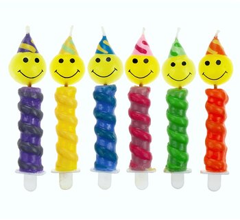 Świeczki urodzinowe, uśmiechy w czapeczkach, 6 sztuk