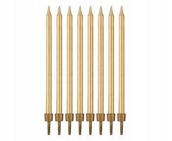 Świeczki urodzinowe ZŁOTE długie 12 cm 12 szt dekoracja na TORT URODZINY - GoDan