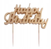 Świeczki Złote Szampańskie Happy Birthday na TORT NAPIS Urodziny Litery