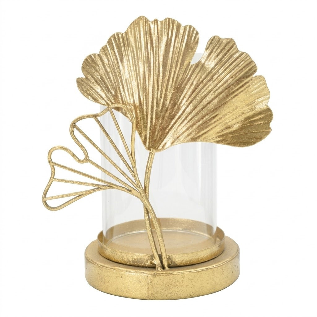 Mauro Ferretti Mauro Ferretti Złoty Świecznik Metalowy Leaf, Motyw Liścia, 17X12x21 Cm