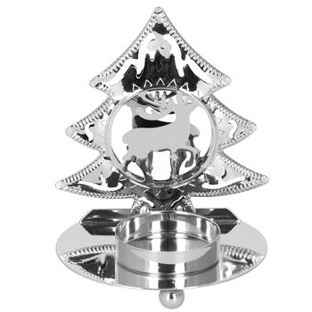 Świecznik świąteczny metalowy choinka z podstawką na świeczkę srebrna - Springos