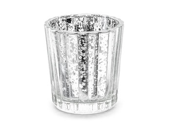 Świecznik szklany, srebrny, 4 sztuki - Party Deco