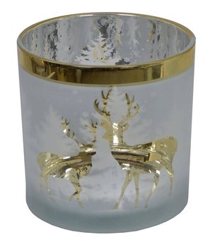 Świecznik szklany ze złotymi reniferami duży - Inny producent