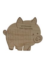 Świnka Skarbonka WYZWANIE OSZCZĘDZANIE drewno Wykreślanka
