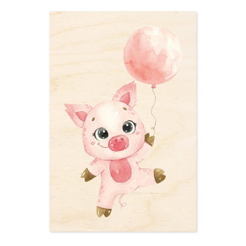 Świnka z balonikiem - drewniana kartka okolicznościowa - Inna marka
