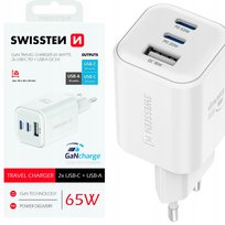 Swissten ładowarka 22071400 GaN 65W Power 2xUSB-C biała SWISSTEN