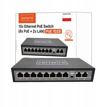 Switch Rozdzielacz Portów 10 Portów 8 POE 2 LAN Ethernet RJ45 do Kamer IP - Zenwire