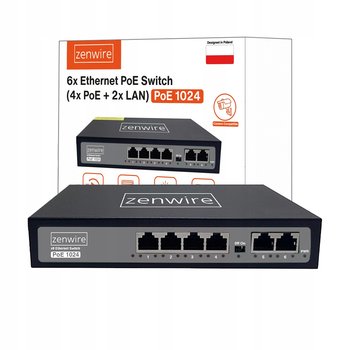 Switch Zasilacz Rozdzielacz POE LAN 6 Portów 4 Ethernet RJ45 100Mbps Kamer - Zenwire