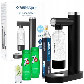 Syfon do wody gazowanej czarny saturator butelka + Syrop SodaStream 7Up - Wessper