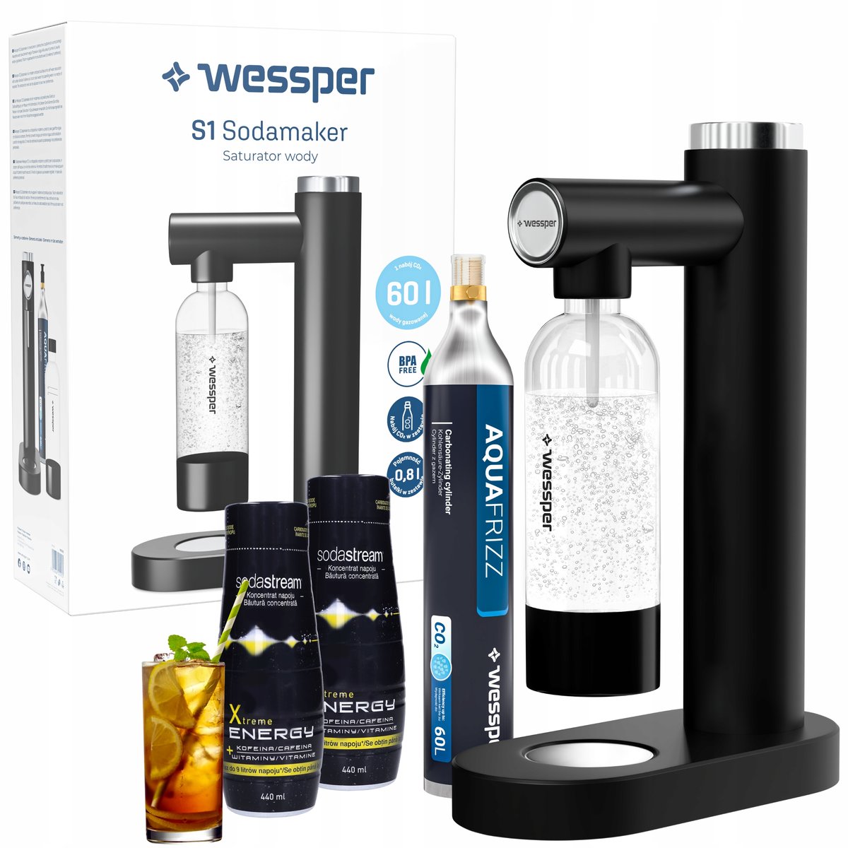 Zdjęcia - Saturator Wessper Syfon  do wody gazowanej + 2x syrop SodaStream Energy drink 440ml 