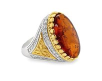 Sygnet Męski Pierścień z Bursztynem Srebro Pozłacany Rozmiar 28