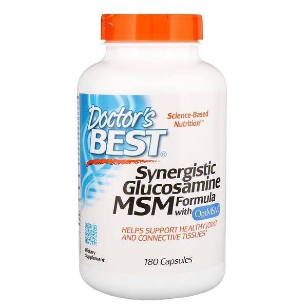 Фото - Вітаміни й мінерали Doctors Best Suplement diety, Synergistic Glucosamine MSM Formula with OptiMSM (180 kap 
