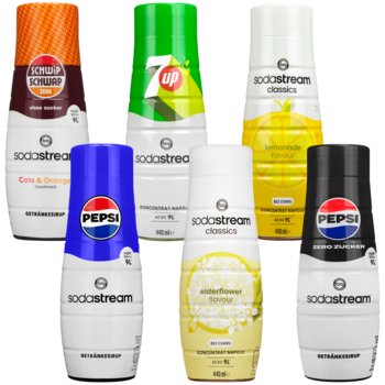 Syrop do napojów gazowanych SODASTREAM zestaw, 6 szt. - 440 ml Pepsi 7Up Schwip Schwap Lemon Elderflower koncentrat do saturatora - SodaStream