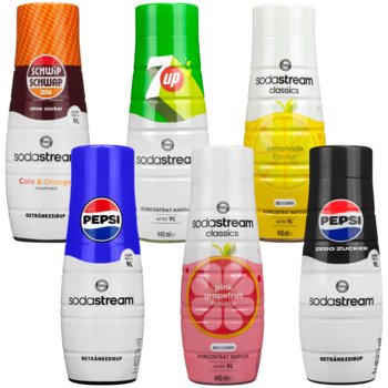 Syrop do napojów SODASTREAM mix smaków, 6 szt. - 440 ml koncentrat do saturatora Pepsi 7UP bez cukru lemoniada grejpfrut - SodaStream