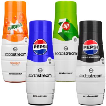 Syrop do napojów SODASTREAM zestaw, 4 szt - Pepsi Mirinda 7UP Zero 440 ml koncentrat do saturatora napój gazowany - SodaStream
