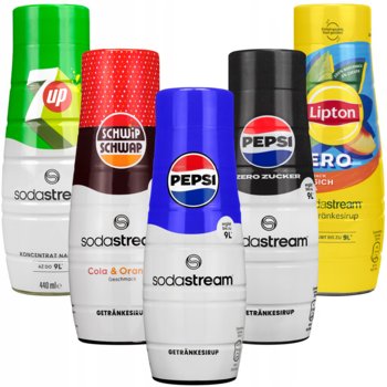 Syrop do napojów SODASTREAM zestaw, 5 szt - Pepsi 7Up Lipton Schwip Schwap koncentrat do saturatora 45L napoju - SodaStream