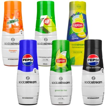 Syrop do napojów SODASTREAM zestaw, 6 szt. - Pepsi 7UP Mirinda Lipton koncentrat do saturatora gazowana woda smakowa - SodaStream