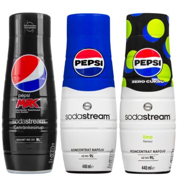 Syrop do saturatora SODASTREAM Zestaw, 3 szt. – Pepsi Pepsi Max Pepsi Max Lime koncentrat 440 ml bez cukru napój gazowany - SodaStream