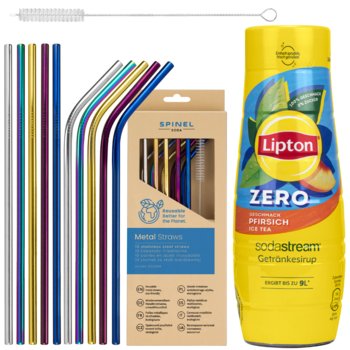 Syrop do wody Sodastream LIPTON Ice Tea, 1 szt - Brzoskwinia ZERO napój bez cukru do saturatora metalowe słomki ekologiczne zestaw - SodaStream