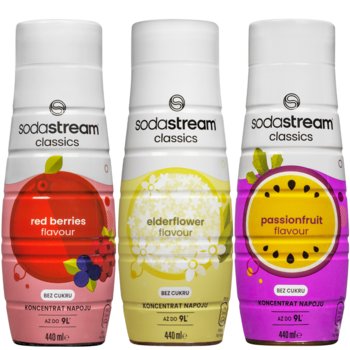 Syrop smakowy SODASTREAM Zero, 3 szt. – Red Berries, Elderflower, Passion Fruit koncentraty bez cukru do saturatora 3x440ml napoje gazowane syropy do wody. - SodaStream