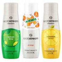 Syropy SodaStream do saturatora Bez Cukru Cytryna Limonka + Mirinda Zero + Lemoniada 3x 440 ml