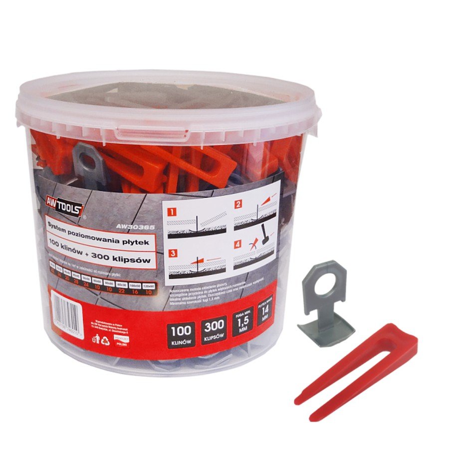 System poziomowania płytek AWTOOLS, 7 - 14 mm, 100 szt i 300 szt
