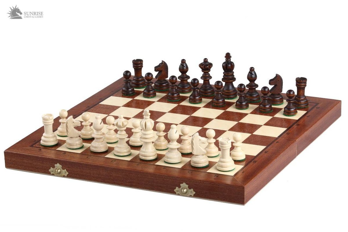 Szachy drewniane Olimpijskie - intarsjowane, Sunrise Chess & Games, gra planszowa