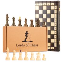 Szachy Drewniane Szachownica Ekskluzywna 40 cm - Zestaw Szachowy Chess Board Składana Plansza z Figurami Szachowymi dla Dzieci i Dorosłych 