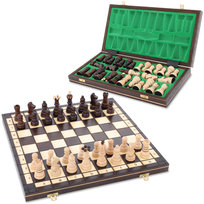 Szachy Drewniane Szachownica Ekskluzywna 42 cm - Zestaw Szachowy Chess Board Składana Plansza z Figurami Szachowymi dla Dzieci i Dorosłych 