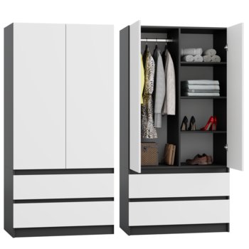 SZAFA ANTRACYT BIAŁA GARDEROBA DUŻA NA UBRANIA OTWIERANA SZUFLADY NOWOCZESNA 90cm - PUVEROMEBLE