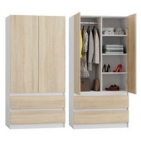 SZAFA BIAŁA SONOMA GARDEROBA DUŻA NA UBRANIA OTWIERANA SZUFLADY NOWOCZESNA 90cm