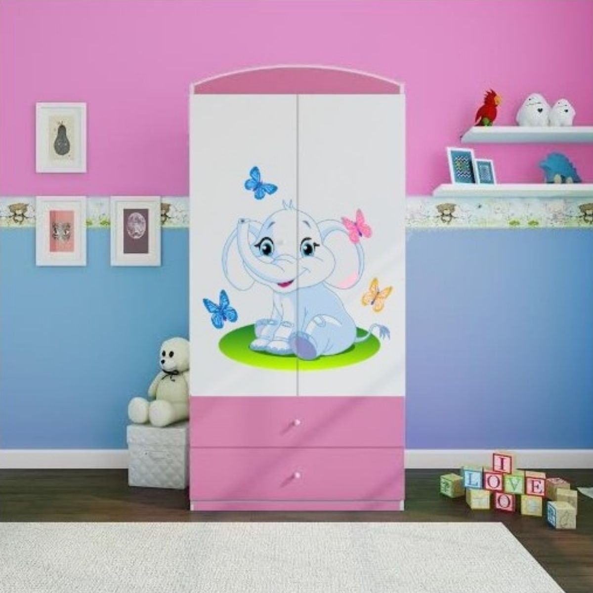 Фото - Шафа Szafa dwudrzwiowa, do pokoju dziecka, babydreams, 90 cm, słonik, różowa