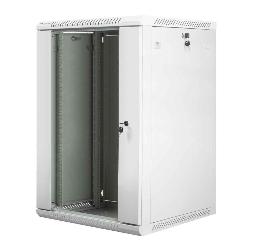 Szafa instalacyjna RACK wisząca 19'' 18U 600x600 drzwi szklane Lanberg - szara