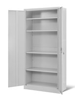 Szafa metalowa dwudrzwiowa z półkami na akta, segregatory, dokumenty