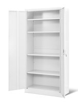 Szafa metalowa dwudrzwiowa z półkami na akta, segregatory, dokumenty