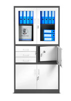 Szafa Metalowa JAN NOWAK Model FILIP 900x1850x400 Biurowa Szafka Z Metalu z Sejfem Na Akta i Dokumenty: Antracytowo-Biała Przeszklona Loftowa Szafa Regał Rodo Zamykana Do Biura 