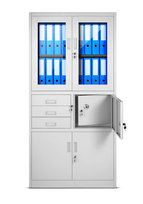 Szafa Metalowa JAN NOWAK Model FILIP 900x1850x400 Biurowa Szafka Z Metalu z Sejfem Na Akta i Dokumenty: Szara Przeszklona Loftowa Szafa Regał Rodo Zamykana Do Biura 