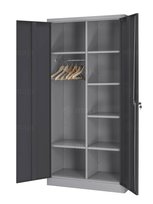 Szafa metalowa warsztatowa gospodarcza z półkami i drążkiem na ubrania