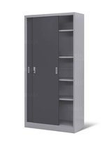 Szafa metalowa zamykana na klucz z drzwiami przesuwnymi szara, grafitowa