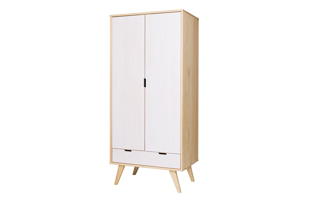 Szafa MONTI *dąb/biały, 90x200x60, lite drewno sosnowe 2,2-2,5 cm
