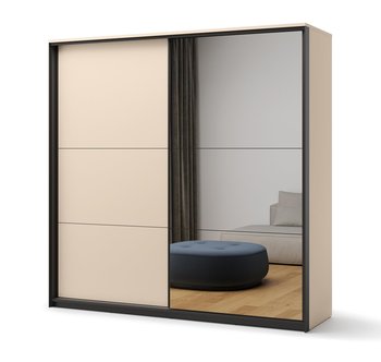 Szafa Przesuwna Elba Dwudrzwiowa Z Lustrem I Oświetleniem Led Do Sypialni Beżowy + Czarny - Bettso