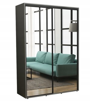 Szafa Przesuwna Iga Czarne Okucia 2 LUSTRA 200 x 242 Antracyt Pojemna - Meble KaroStyl