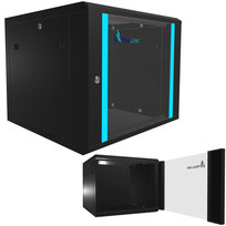 Szafa Rack 9U 600x600 Szafka wisząca rack czarna szklane drzwi Extralink