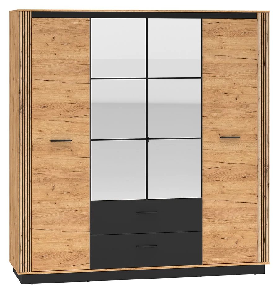 Szafa URSO 01 200 cm z lustrem loft dąb craft złoty czarna garderoba