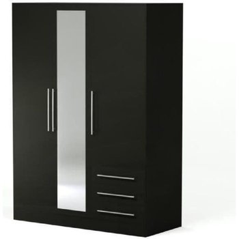 Szafa z 3 drzwiami na zawiasach z lustrem + 3 szufladami - Płyta wiórowa - Czarny - Dł. 144,6 x gł. 60 x wys. 200 cm - JUPITER - Inny producent